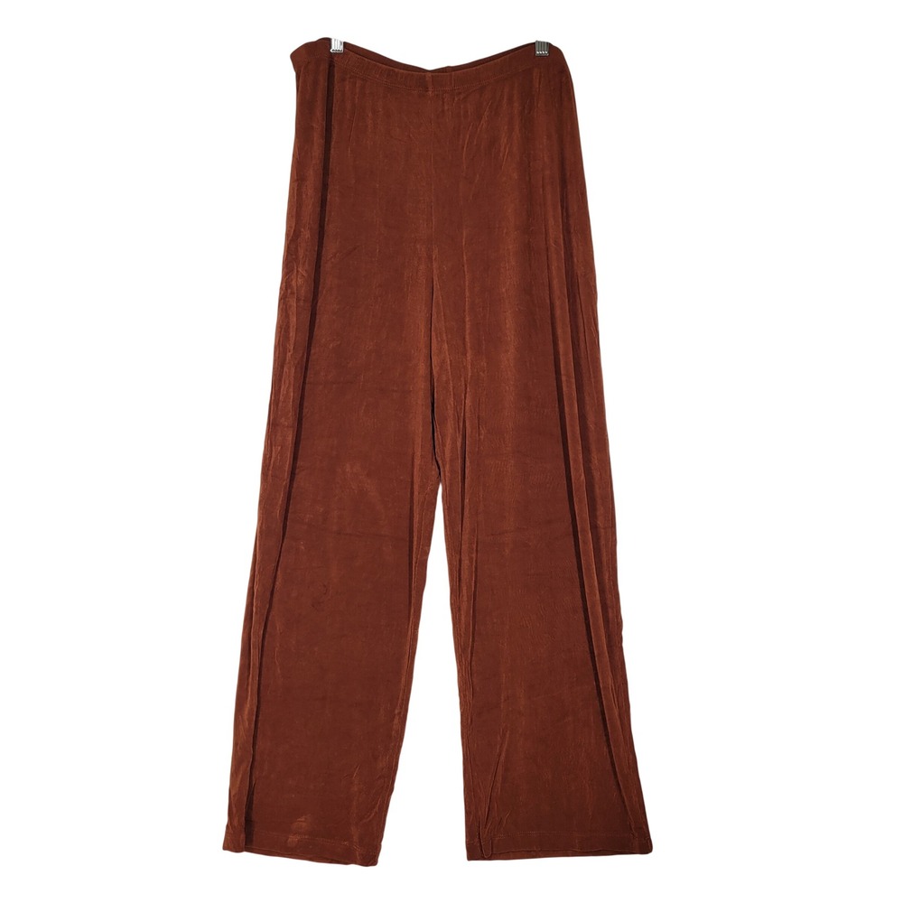 Citiknits Slinky Knit Wide Leg Pants Rust Brown Ribbed XL Made in USA‎